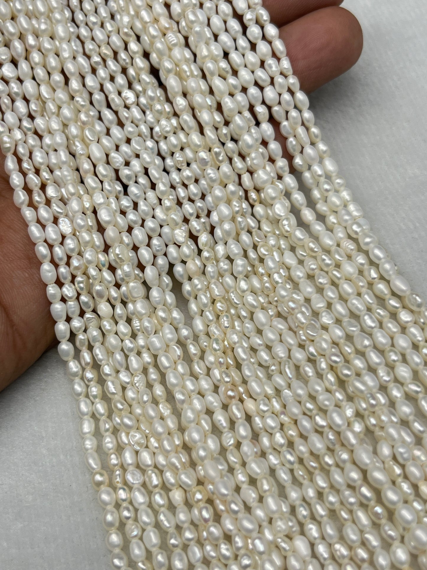 Fresh Water Pearl White Color, Rice Shape, AA Luster Pearl, 3.5 MM Size