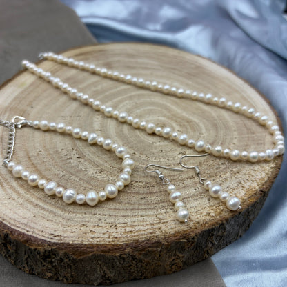 Natural Freshwater Pearl Necklace with pearl bracelet  and pearl earring | Handmade Elegant Pearl Jewelry | Brass Lock
