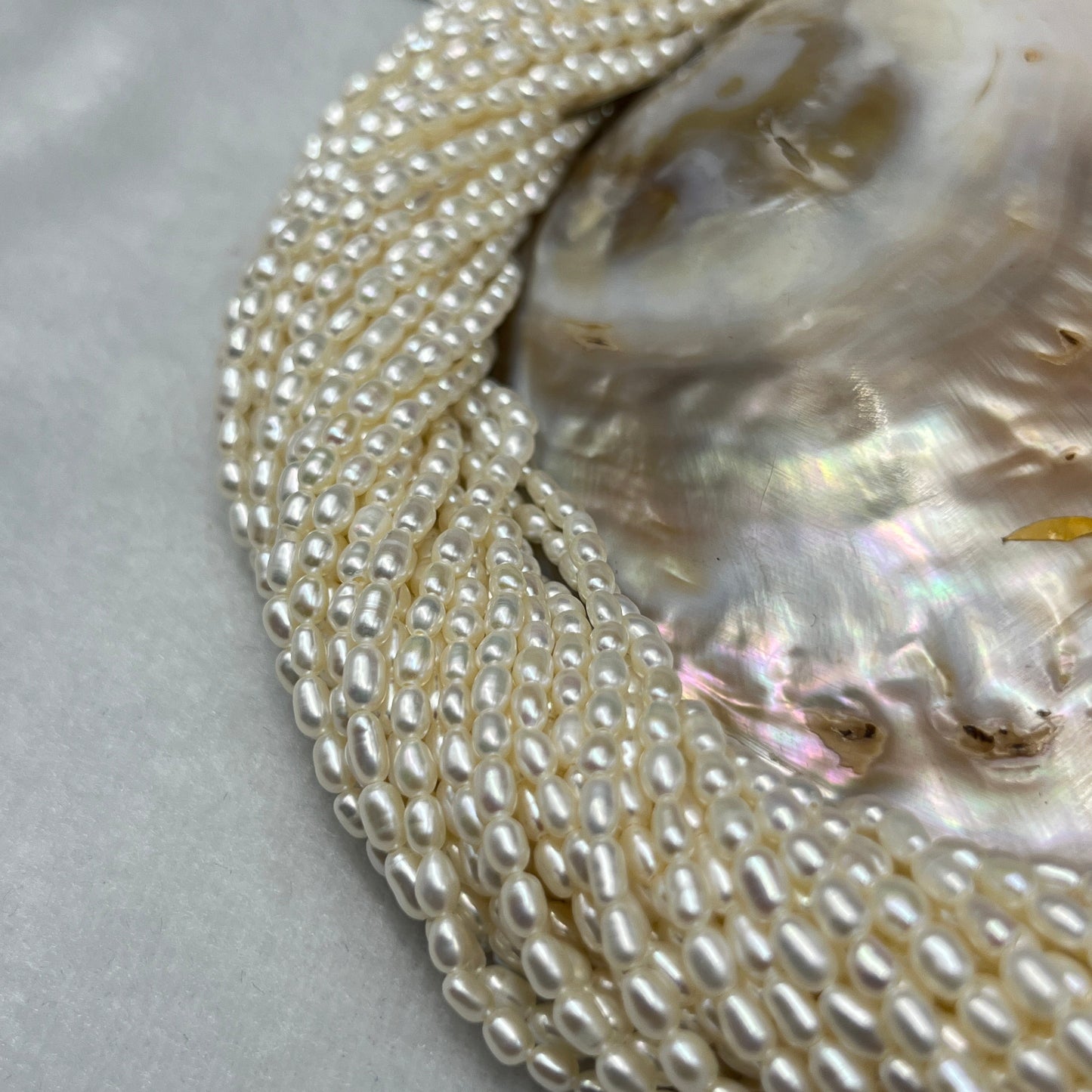 Fresh Water Pearl White Color, Rice Shape, AAA Luster Pearl, 3 MM Size