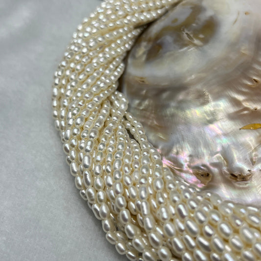 Fresh Water Pearl White Color, Rice Shape, AAA Luster Pearl, 3 MM Size