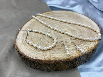 Natural Freshwater Pearl Necklace with pearl bracelet  and pearl earring | Handmade Elegant Pearl Jewelry | Brass Lock