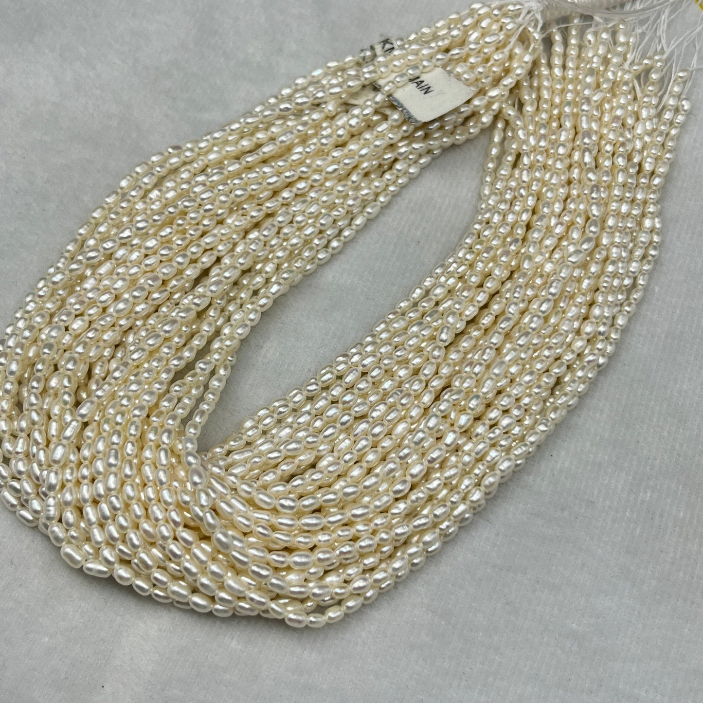 Fresh Water Pearl White Color, Rice Shape, AAA Luster Pearl, 3 MM Size