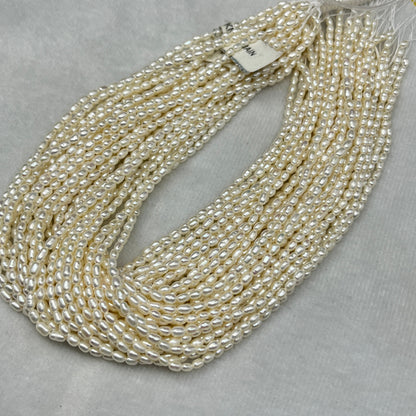 Fresh Water Pearl White Color, Rice Shape, AAA Luster Pearl, 3 MM Size