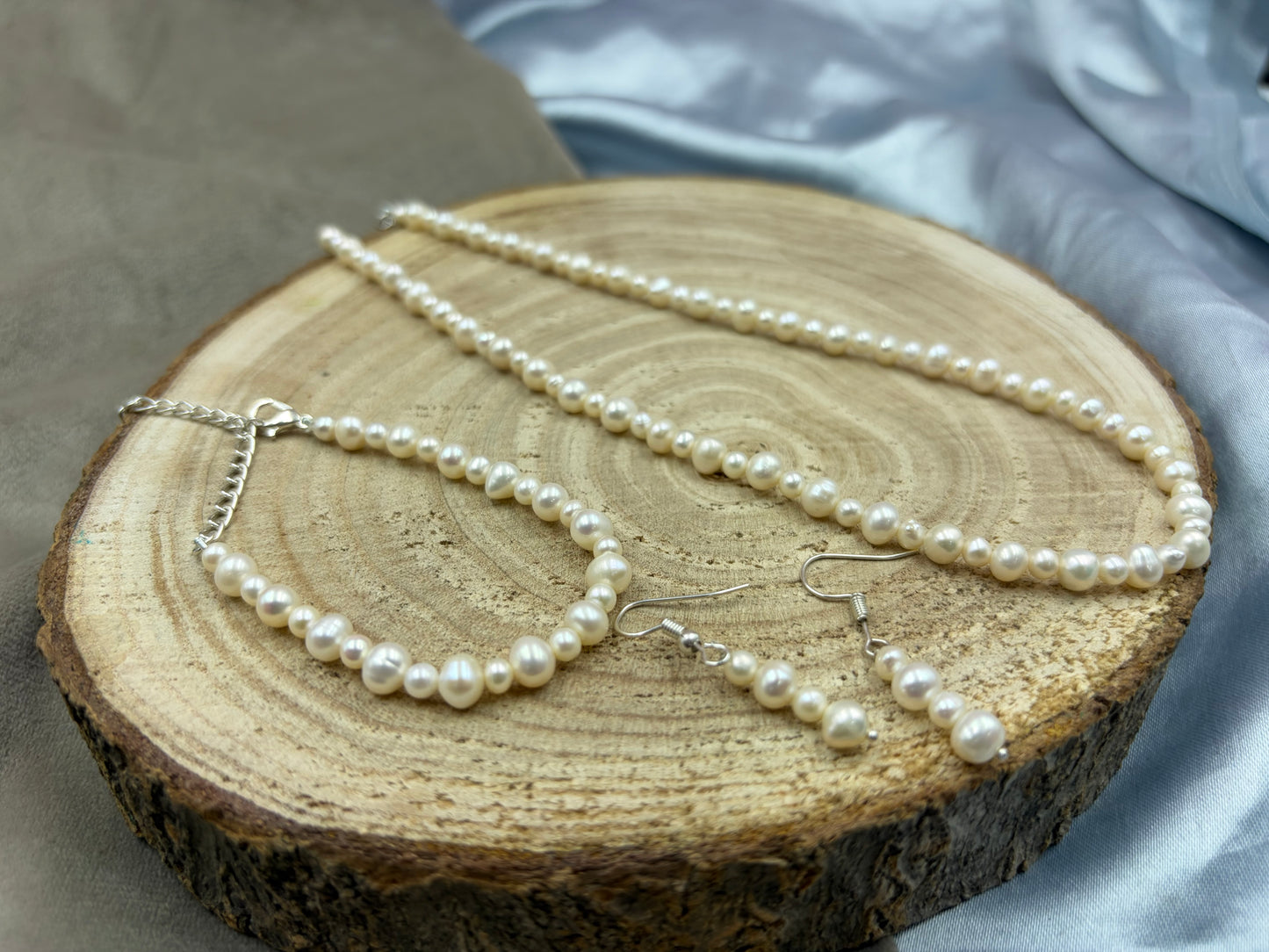 Natural Freshwater Pearl Necklace with pearl bracelet  and pearl earring | Handmade Elegant Pearl Jewelry | Brass Lock