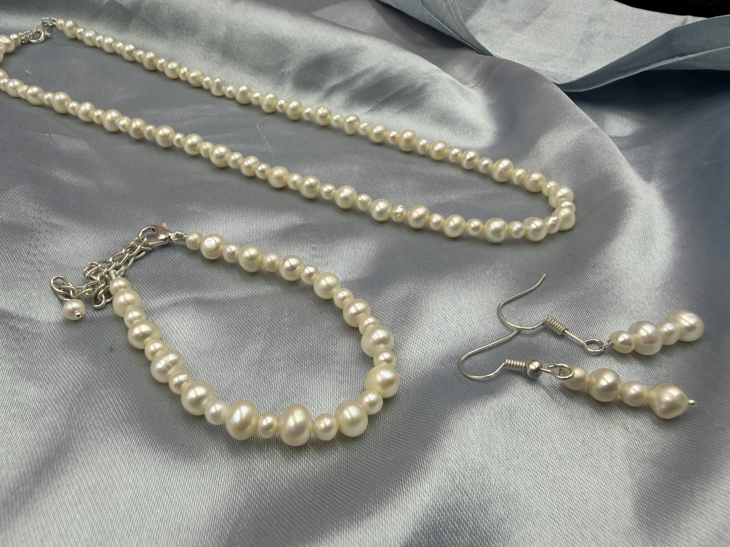 Natural Freshwater Pearl Necklace with pearl bracelet  and pearl earring | Handmade Elegant Pearl Jewelry | Brass Lock