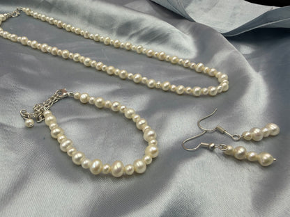 Natural Freshwater Pearl Necklace with pearl bracelet  and pearl earring | Handmade Elegant Pearl Jewelry | Brass Lock