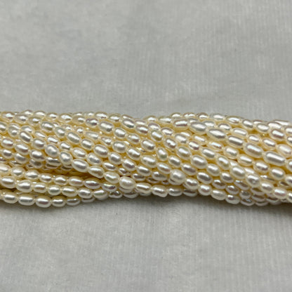 Fresh Water Pearl White Color, Rice Shape, AAA Luster Pearl, 3 MM Size