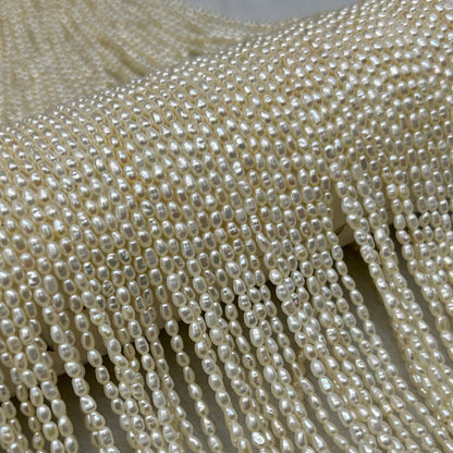 Fresh Water Pearl Off White Color, Rice Shape, AAA Luster Pearl, 2 MM Size