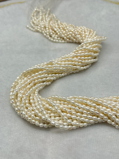 Fresh Water Pearl White Color, Rice Shape, AA Luster Pearl, 3 MM Size