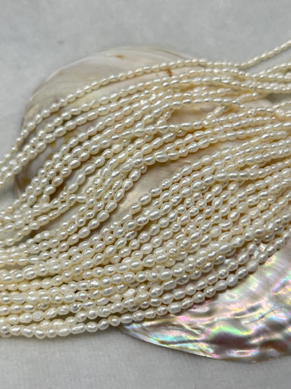 Fresh Water Pearl White Color, Rice Shape, AA Luster Pearl, 3 MM Size