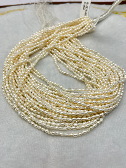 Fresh Water Pearl White Color, Rice Shape, AA Luster Pearl, 3 MM Size
