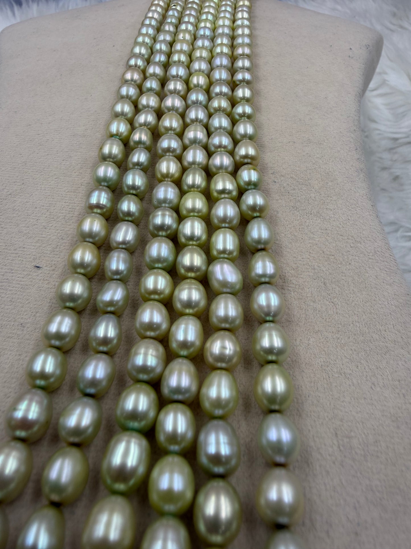 Freshwater Pearl , Light Green Color, Rice Shape, 7-8m Size
