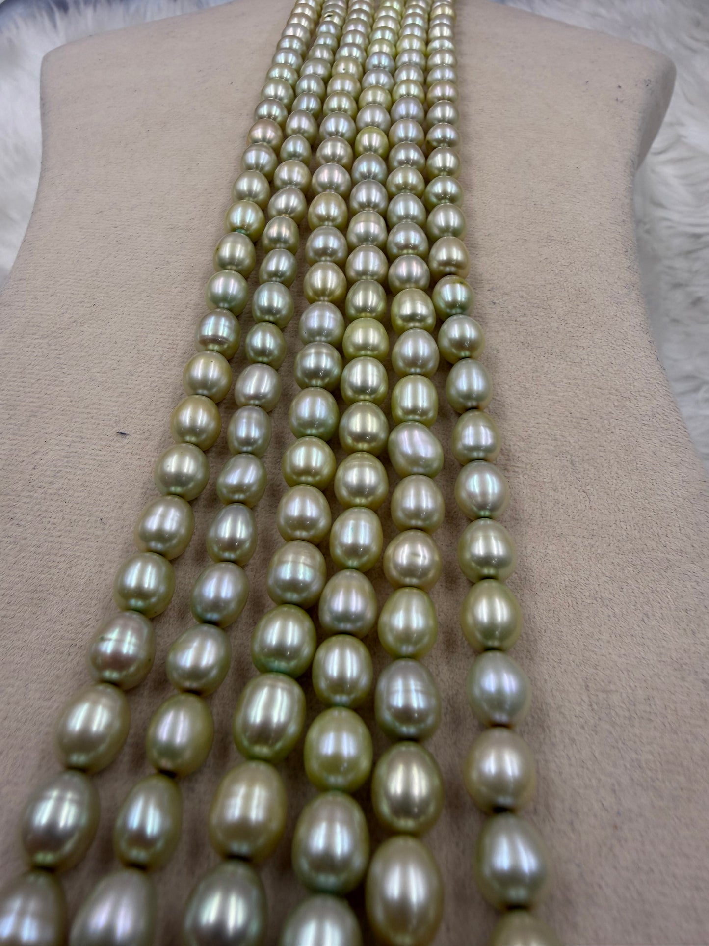 Freshwater Pearl , Light Green Color, Rice Shape, 7-8m Size