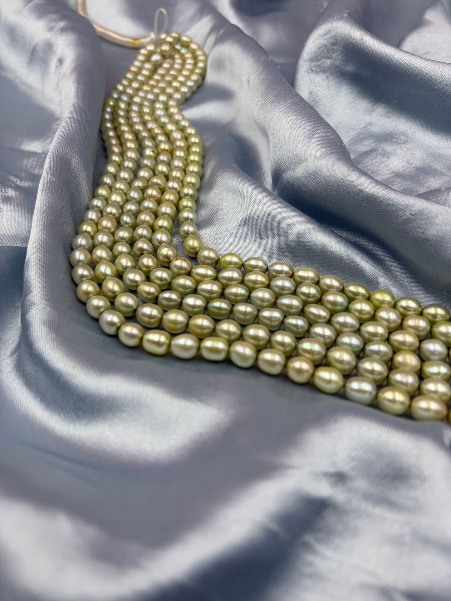 Freshwater Pearl , Light Green Color, Rice Shape, 7-8m Size