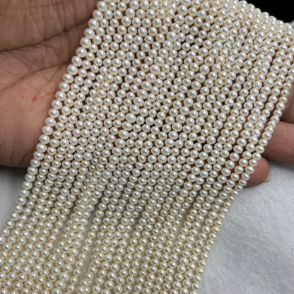 Fresh Water Pearl, Cream Color, Round Shape, 3.5-4 MM Size