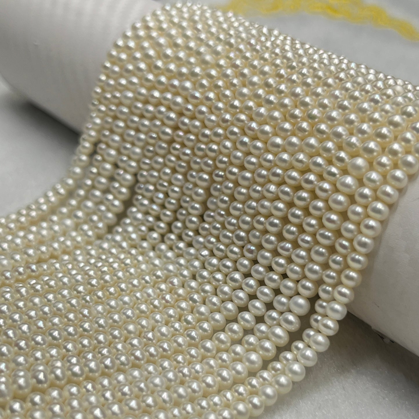 Fresh Water Pearl, Cream Color, Round Shape, 3.5-4 MM Size