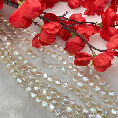 Fresh Water Pearl, Cream Color ; Coin Shape, 10 MM Size