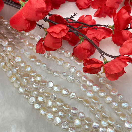 Fresh Water Pearl, Cream Color ; Coin Shape, 10 MM Size