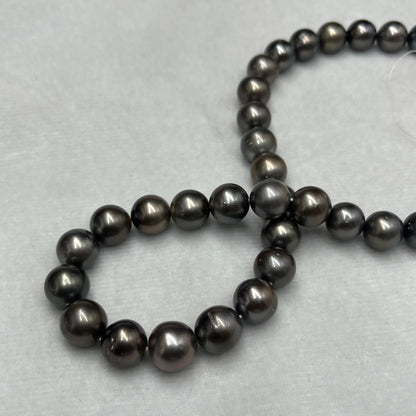 11-12.5 MM Size | Dark Gray Color |  Round Shape | Natural Real Tahitian Pearl Necklace | Good Luster | Saltwater Pearl