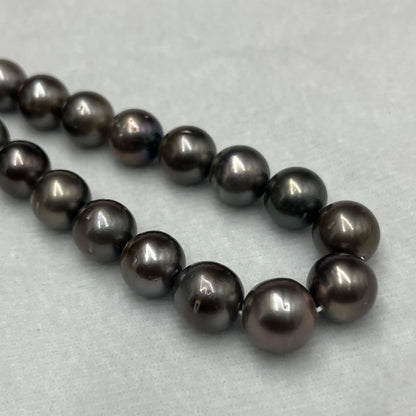 11-12.5 MM Size | Dark Gray Color |  Round Shape | Natural Real Tahitian Pearl Necklace | Good Luster | Saltwater Pearl
