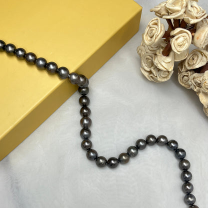 11-12.5 MM Size | Dark Gray Color |  Round Shape | Natural Real Tahitian Pearl Necklace | Good Luster | Saltwater Pearl