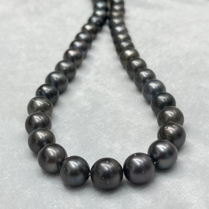 12-13 MM Size | Dark Gray Color |  Round Shape | Natural Tahitian Pearl Necklace | Good Luster | Saltwater Pearl