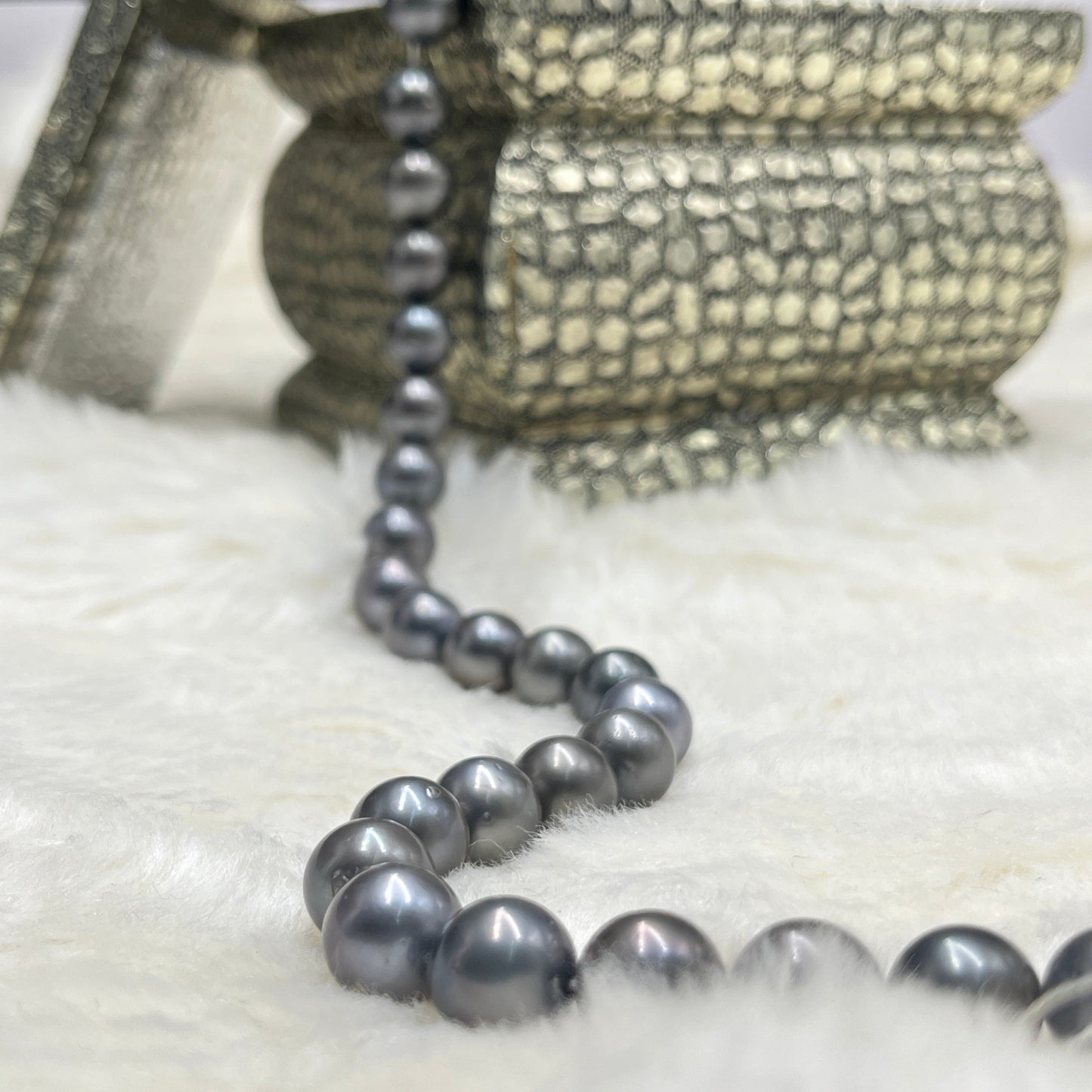 12-13 MM Size | Dark Gray Color |  Round Shape | Natural Tahitian Pearl Necklace | Good Luster | Saltwater Pearl