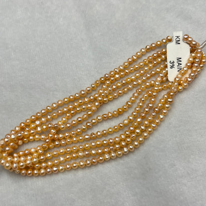 Fresh Water Pearl, Peach Color, Near Round Shape, 4MM Size