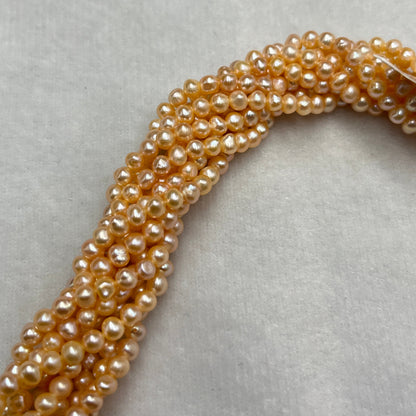Fresh Water Pearl, Peach Color, Near Round Shape, 4MM Size