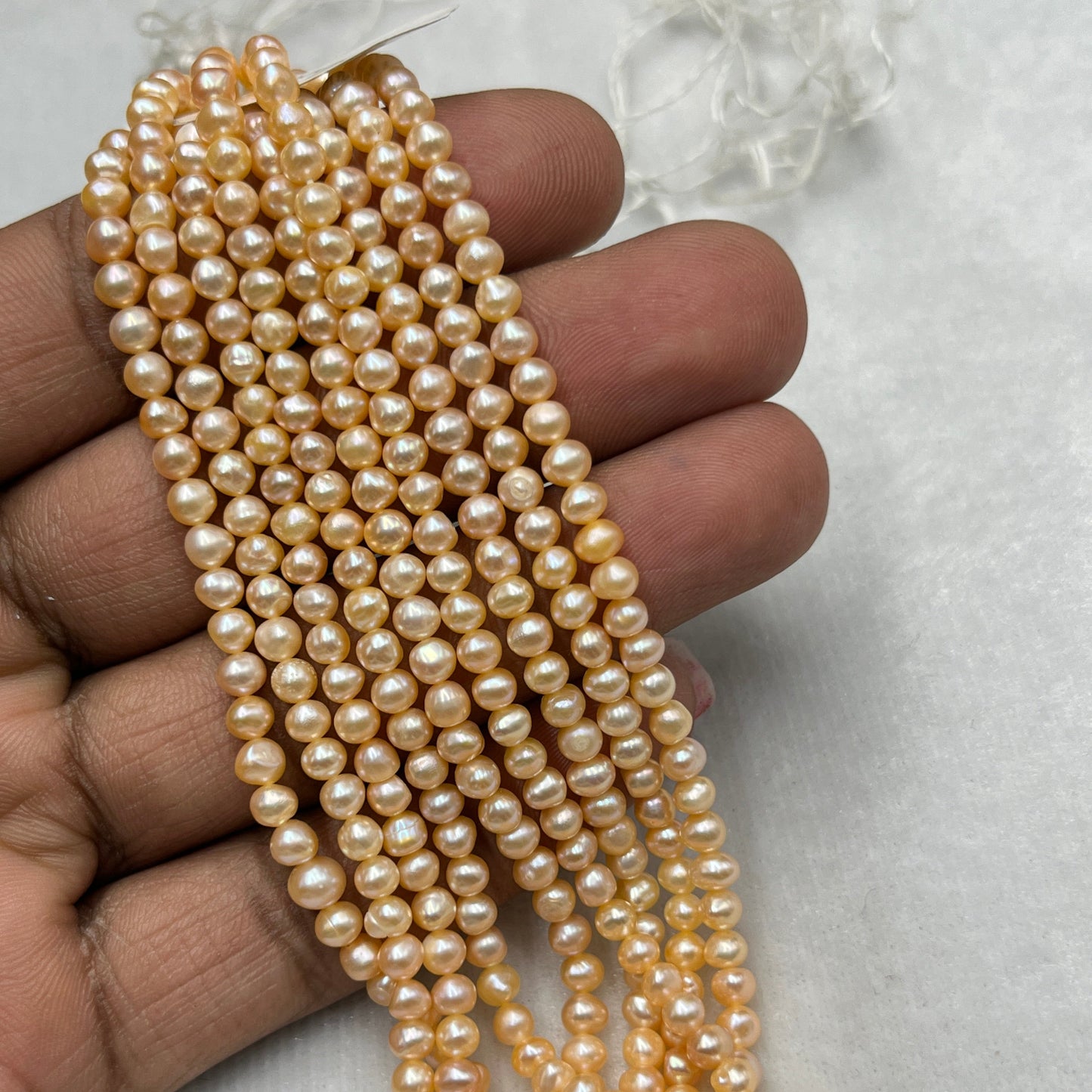 Fresh Water Pearl, Peach Color, Near Round Shape, 4MM Size