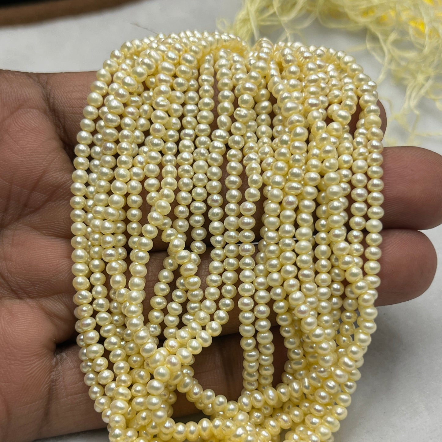 Fresh Water Pearl, Light Yellow Color, Near Round Shape, 3.5 MM Size