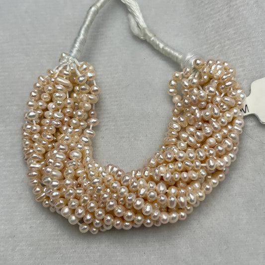 Fresh Water Pearl Peach Color, Potato Shape, AA Luster Pearl, 3-3.5 MM Size