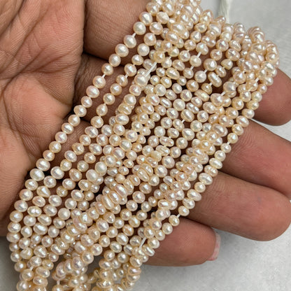 Fresh Water Pearl Peach Color, Potato Shape, AA Luster Pearl, 3-3.5 MM Size