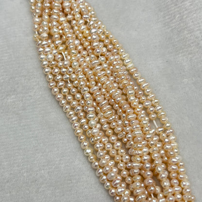 Fresh Water Pearl Peach Color, Potato Shape, AA Luster Pearl, 3-3.5 MM Size