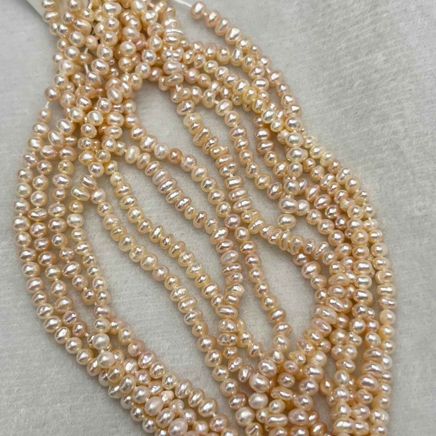 Fresh Water Pearl Peach Color, Potato Shape, AA Luster Pearl, 3-3.5 MM Size