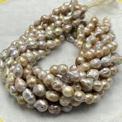 Fresh Water Pearl, Cream Golden Pink, Baroque Shape, 9.5-10.5 MM