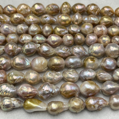 Fresh Water Pearl, Cream Golden Pink, Baroque Shape, 9.5-10.5 MM