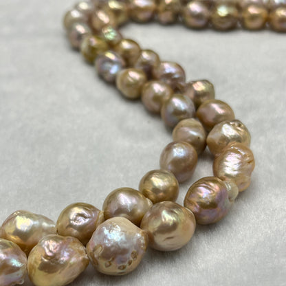 Fresh Water Pearl, Cream Golden Pink, Baroque Shape, 9.5-10.5 MM