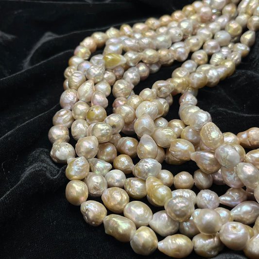 Fresh Water Pearl, Cream Golden Pink, Baroque Shape, 9.5-10.5 MM