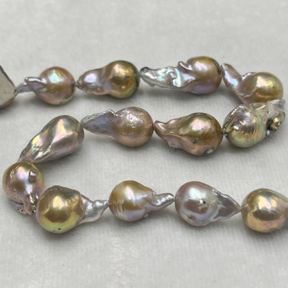 Fresh Water Pearl, Pink/Golden, Baroque Shape, 14-16 MM Size