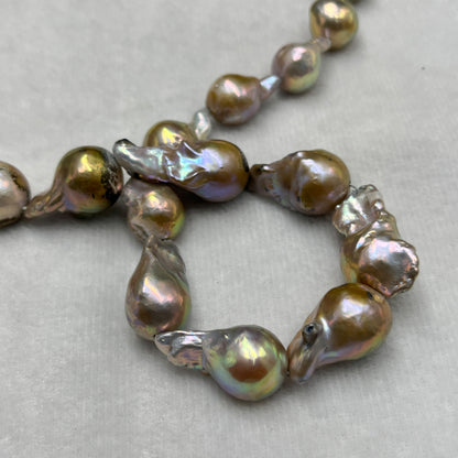 Fresh Water Pearl, Pink/Golden, Baroque Shape, 14-16 MM Size