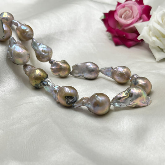 Fresh Water Pearl, Pink/Golden, Baroque Shape, 14-16 MM Size