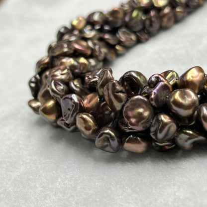 Fresh Water Pearl Brown / Dark Green , Fancy Shape,&nbsp;9-10MM Size