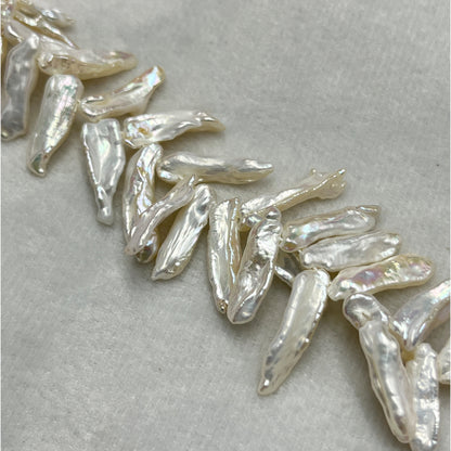 Fresh Water Pearl, White Color, Biwa Shape, Uneven Size