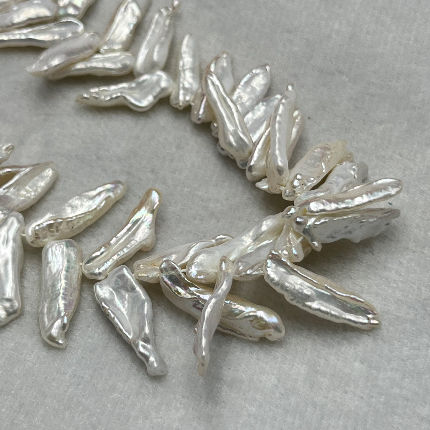 Fresh Water Pearl, White Color, Biwa Shape, Uneven Size