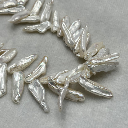 Fresh Water Pearl, White Color, Biwa Shape, Uneven Size