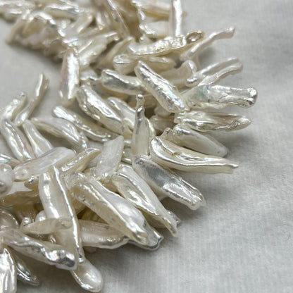 Fresh Water Pearl, White Color, Biwa Shape, Uneven Size