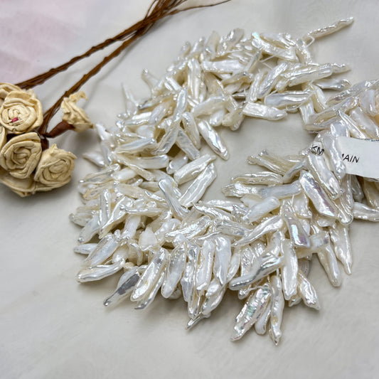 Fresh Water Pearl, White Color, Biwa Shape, Uneven Size