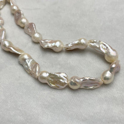 Fresh Water Pearl, White Color, Near Baroque, 13.5-15 MM Size
