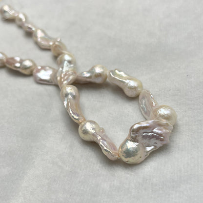 Fresh Water Pearl, White Color, Near Baroque, 13.5-15 MM Size